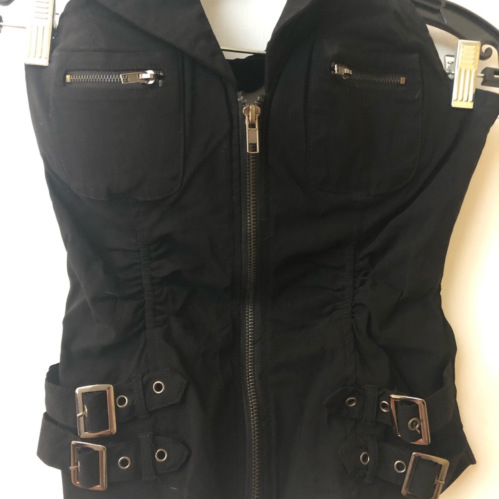 Black zip up halter Top goth punk